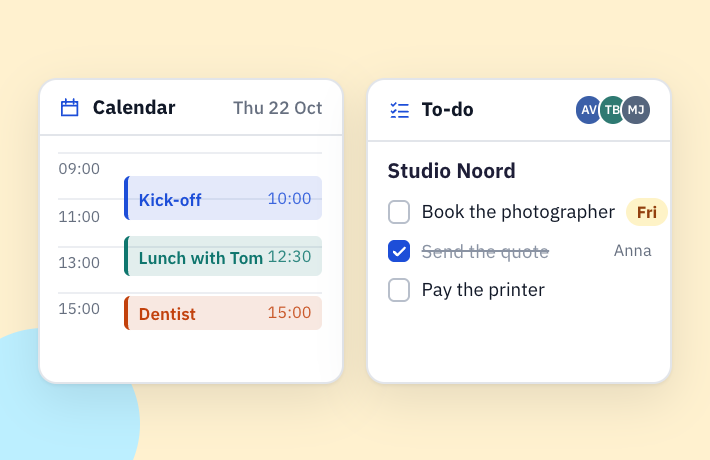 Notizen, Kontakte, Kalender und Aufgaben.